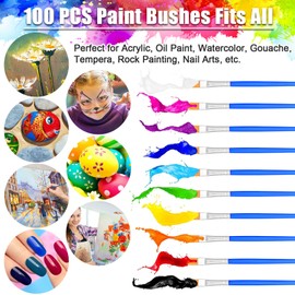 100Pcs Paint Brushes for Kids, Anezus Flat Paint Brush Bulk Small Paint Brushes Set for Acrylic Painting and Crafting
