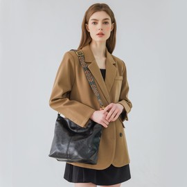 Fashion Hobo Bags for Women Vegan Leather Crossbody Bag with Guitar Strap Shoulder Purses and Handbags (Black)