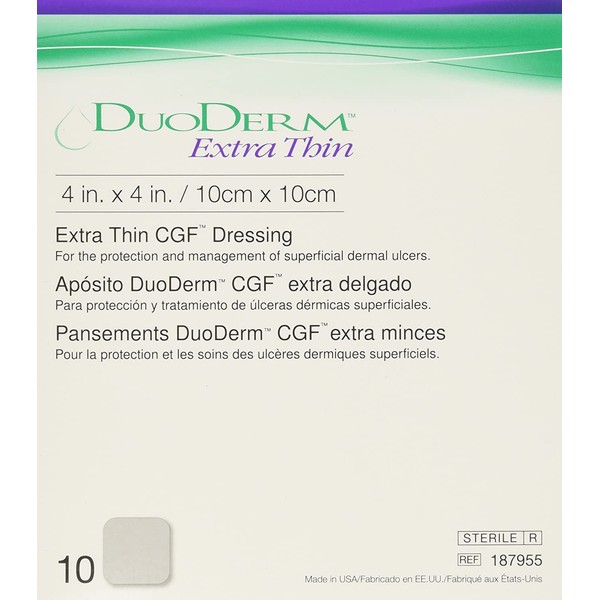 ConvaTec DuoDERM Extra Thin CGF Sterile Self-Adhesive Hydrocolloid Dressing, Low Friction, Flexible, Latex-Free, Waterproof, 4" x 4", 10ct (Pack of 1)