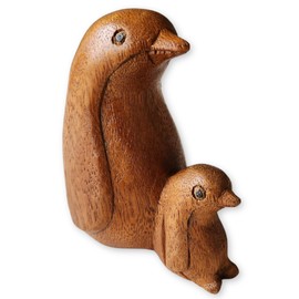 Purity Style Mother and Baby Penguin | Handcrafted Wooden Penguin Ornament | Size 10 cm high x 8 cm long