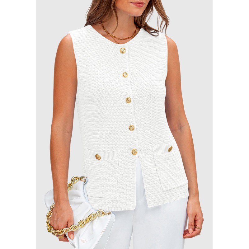 PRETTYGARDEN Women's 2025 Summer Sweater Vest Sleeveless Knit Cardigan Button