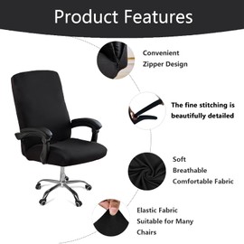 DVLOL Office Chair Cover,Removable Desk Chair Cover with Zipper,Stretch Anti-dust Universal Rotating Office Seat Slipcover,Washable High Back Computer Seat Protector for Pets (Black, Large | Armrests)