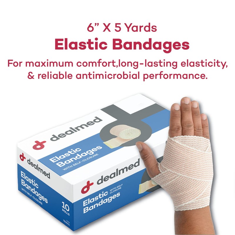 Dealmed 6" Elastic Bandage Wrap with Self-Closure – 10 Elastic