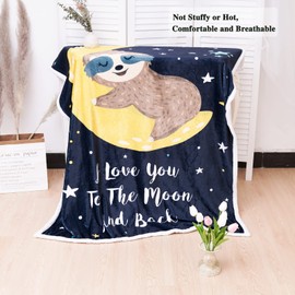 Blytheyes Sloth Moon Blanket Throw Blanket Flannel Blanket Cute Kids Blanket Bed Blanket Super Soft Flannel Sofa Blanket Sloth Blanket for Office, Bedroom, Travel, All Seasons 50 * 60inch