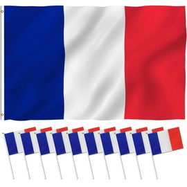 Flag Set, Pack of 12 French Small Flag and 1 Piece French Flag 90 x 150 cm for 2024 Home Garden Bar Olympic Euro Party Decoration
