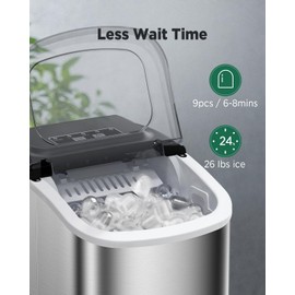 Countertop Ice Maker, 26lbs in 24Hrs, 2 Sizes of Bullet Ice, Stainless Steel