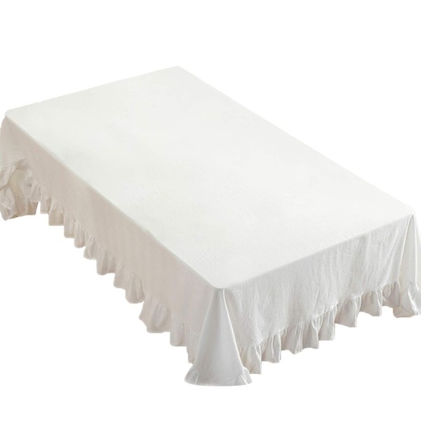 rismart Ruffle Tablecloths Rectangular Linen Table Cloth Cover White 140
