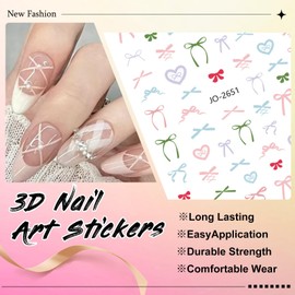 6 Sheets Bow Nail Stickers, Color Bnowknot Butterfly Heart Nail Art Stickers, Cute Bows Nail Decals for Nail Designs, Bow Tie Nail Art Sticker Supplies for Women Girls Nails Decoration 807-8