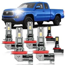 HUOKEDS for Toyota Tacoma 2016-2023 FOG Lights Bulbs Combo, 4pcs Super Bright White Dual Beam and Fog Lights Blubs Package, 1:1 Size as Stock Bulbs, Plug and Play