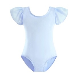 Stelle Girls Toddler Leotard for Ballet Dance Leotards Gymnastics Ruffle Short Sleeve Outfits(Blue, 4T)