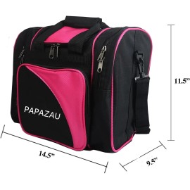 PAPAZAU Bowling Bag for Single Ball - Tote with Large, Black/Pink
