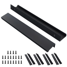 AMANDELIZABE 9 Pcs Black Furniture Knobs Hidden Handles for Cupboard 200mm Kitchen Handles with Screws for Cabinet Door Drawer