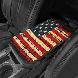 Car Center Console Cover Pad, Arm Rest Cover for Cars Accessories Cute, Printing Car Armrest Covers Protector for Car Armrest Storage Box, Auto Interior Universal Fit (America Flag Vintage Black)