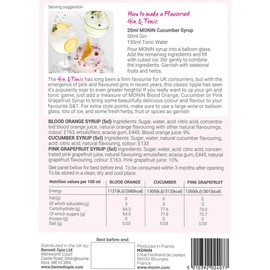 Monin MONIN Premium Cocktail Syrup Gift Set 3x5cl. 1x Cucumber, 1x Pink Grapefruit, 1x Rose Syrup. Gift for Cocktail Lovers: Perfect for Making Flavoured G&Ts, Spritzes and Seltzers at Home