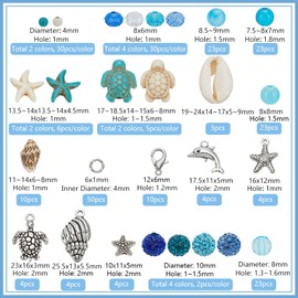 PH PandaHall 392pcs Blue Turtle Beads for Bracelet, 21 Styles Turquoise Shell Starfish Beads 8mm Ocean Glass Bead Charms Round Beads for Bracelet Necklace Earring Jewelry Making DIY Crafts