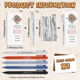 25 Sets Employee Appreciation Gifts Bulk 25 Inspirational Ballpoint Pens 25 You Rock Thank You Cards Emotional Support Back to School Gifts for Coworker Staff Student Teacher Volunteer Nurse Women