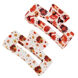 Thanksgiving Hair Claw for Women - 2PCS Turkey Maple Hair Claw Clips Square Claw Clip Large Claw Teeth for Thick and Thin Hair Strong Hold Hair Jar Hair Accessory for Thanksgiving Day Fall Autumn