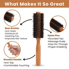 RUBAB MEN Boar Bristle Round Hair Brush Roller Comb For Men & Women | Blow Drying, Hairstyling, Quick Blowout, Add Shine/Volume, Curling, Minimize Damage And Straightening
