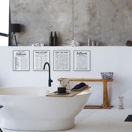 ETVISO Funny Bathroom Decor Wall Art Set of 4, Funny Bathroom Crossword Puzzle Wall Art, Funny Forget Your Phone Bathroom Sign, Bathroom Word Search Wall Decor, 8x10 (Unframed)