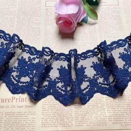 8CM Width Europe Crown Ribbon Wedding Applique Inelastic Embroidery Lace Trim,Curtain Tablecloth Slipcover Bridal DIY Clothing/Accessories.(2 Yards in one Package) (Navy Blue)