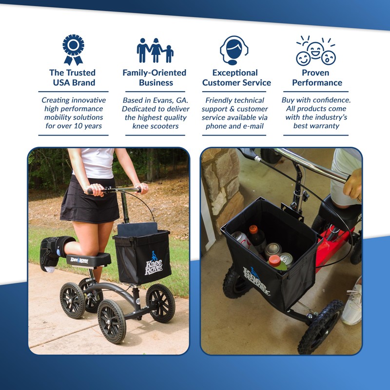 KneeRover Deluxe Knee Scooter Basket Accessory with Large Capacity -