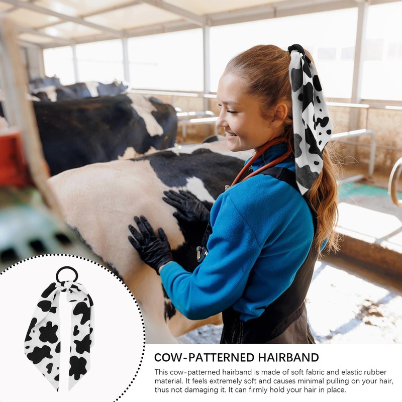 Cow Print HairBand, Elastic Non-Slip Bow Hair Tie Ropes, Hair