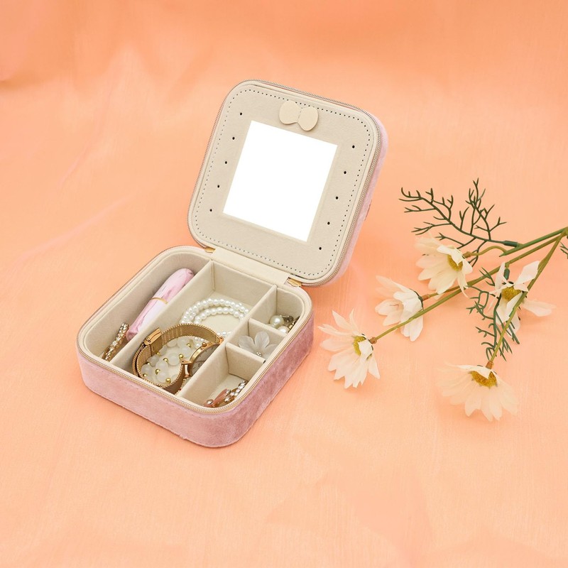Cuifdem Travel Jewelry Case With Mirror Zipper, Velvet Small Jewelry