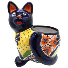 Talavera Pottery Store Callie Cat Planter Hand Painted Cat Indoor Outdoor Multi Colored Glazed Puebla