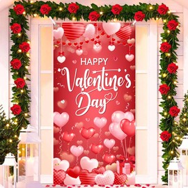 Happy Valentine's Day Banner Decorations Romantic Hearts Love Hanging Background for Indoor Outdoor Valentines Day Home Door Banner Party Supplies