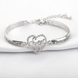 ENSIANTH Sweet 16 Happy 16th Birthday Gifts for Daughter, Niece, Granddaughter, Cute 16 Jewellery Gifts for 16th Birthday Bracelet, Stainless Steel