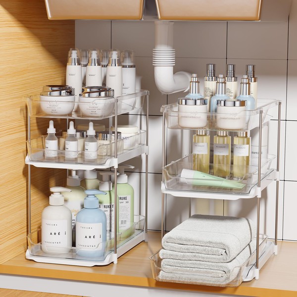 Delamu 2 Sets of 3-Tier Bathroom Under Sink Organizers and