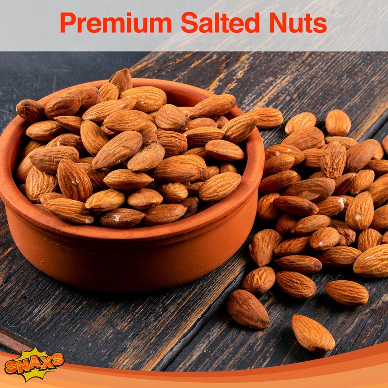 Snaxs Roasted Almond Nuts 180g - Salted Nuts with Fibre,