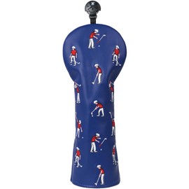 Golf Club Head covers Fairway Wood FW with Interchangeable Number Tag 3457X Elastic Closure Blue PU Leather Golfers Pattern