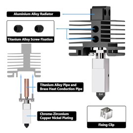 TZ2.0 Pro Hotend de 0,4 mm para Bambu Lab P1S/P1P, estructura de bloque de calor, conjunto de hotend con boquillas de acero endurecido, termistor, cal
