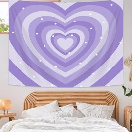 Drgilau Cute Purple Aesthetic Tapestry For Girl Bedroom, Purple Heart Shaped 2000s Hippie Wall Decor Tapestries, Woman Teen Girls Room Art Tapestry for College Dorm Living Room Decor 60X40 Inch