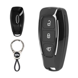 Carbon Fibre Pattern ABS Plastic Cover Suitable for Ford Smart Key Fob,3 Buttons Smart Car Key Case with Keychain,Compatible with Ford Fords/Focus/Fiesta/Kuga/C-Max,etc.- Black