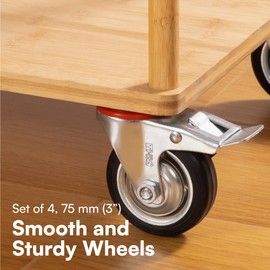 H&S Heavy Duty 75mm Caster Wheels for Trolley & Furniture – 4 Casters with Brakes, Double Ball Bearing Swivel Heads, Black