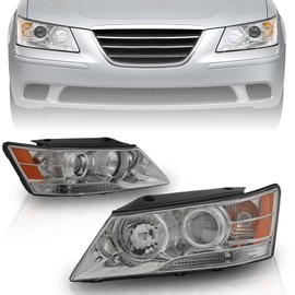 KARPAL Halogen Headlights Assembly Kit for 2009 2010 Hyundai Sonata Halogen Headlamps Driver + Passenger Side Pair Replacement 921010A500 921020A500 HY2502148 HY2503148