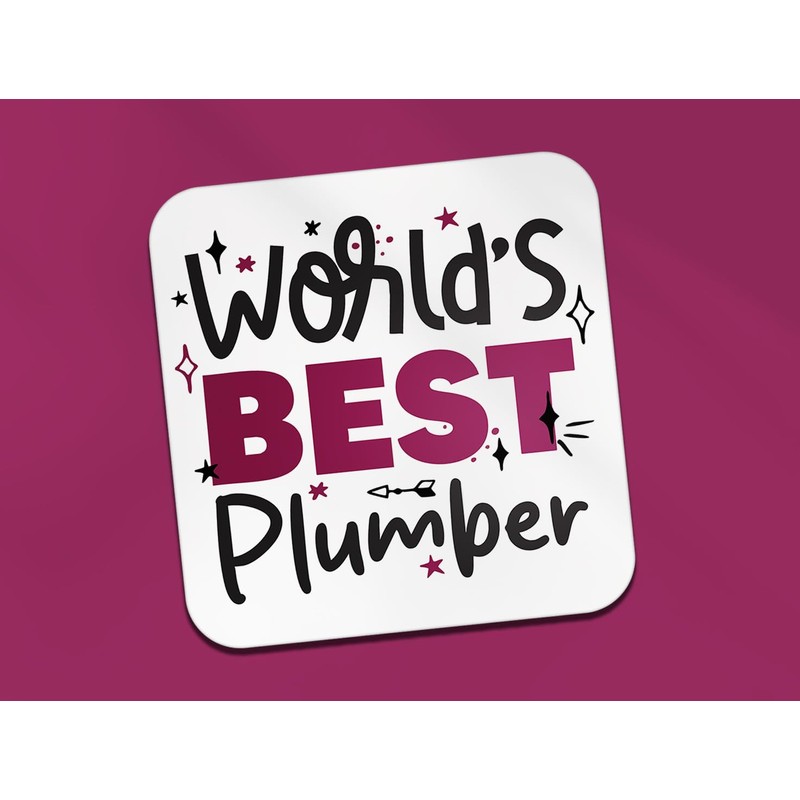 World's Best Plumber Square Coaster - Builder Trades Fan Hobby