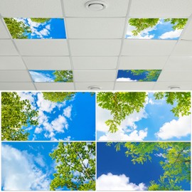 4 Pcs Fluorescent Light Covers with 40 Magnets Decorative for Classroom Ceiling Light 4 x 2 Feet Magnetic Light Covers Filter Easy Install for Office Hospitals & Home Drop Ceiling Supplies(Cloud Sky )