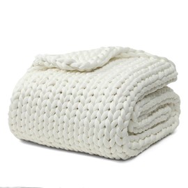 YnM Cooling Chunky Throw Blanket, Medium-Weight, Hand Knitted, Skin Friendly, Ventilated and Breathable, Machine Washable, Home Décor Piece for Couch, Sofa and Bed (White, 50x70 Inch)