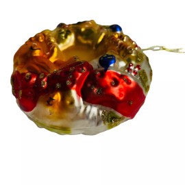 Raz Imports Blown Glass Wreath Baby Christmas Ornament Glitter 5.5" Candy Bear