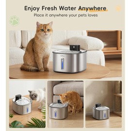 Stainless Steel Cat Water Fountain, 152fl.oz/5.2L Cat Fountain Battery Operated with Motion Sensor, Pet Water Dispenser Cordless for Cats & Dogs Indoor