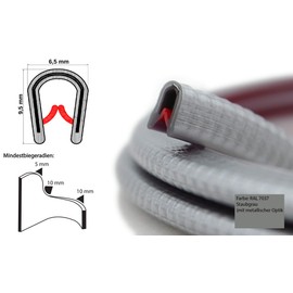 SMI - Edge Protection Profile KS1-2SG for 1-2 mm PVC with Steel Insert Silver Self-Clamping without Glue - Edge Protection, Piping Profile, Edge Profile, Edge Protection Strip for Car Doors, Sheets