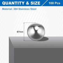 sourcing map sourcing map 7mm Bearing Balls, 100 Pcs 304 Stainless Steel G100 Precision Balls Metric Mixing Balls for Bearings Bicycles Casters Drawer Slides
