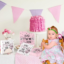 Bad Two the Bone Party Decorations Girl, 50Pcs Bad Two The Bone Napkins 2 Year Old Girl Birthday Party Supplies Rock and Roll 2nd Birthday Napkins, Bad to the Bone 2nd Birthday Decorations for Girl