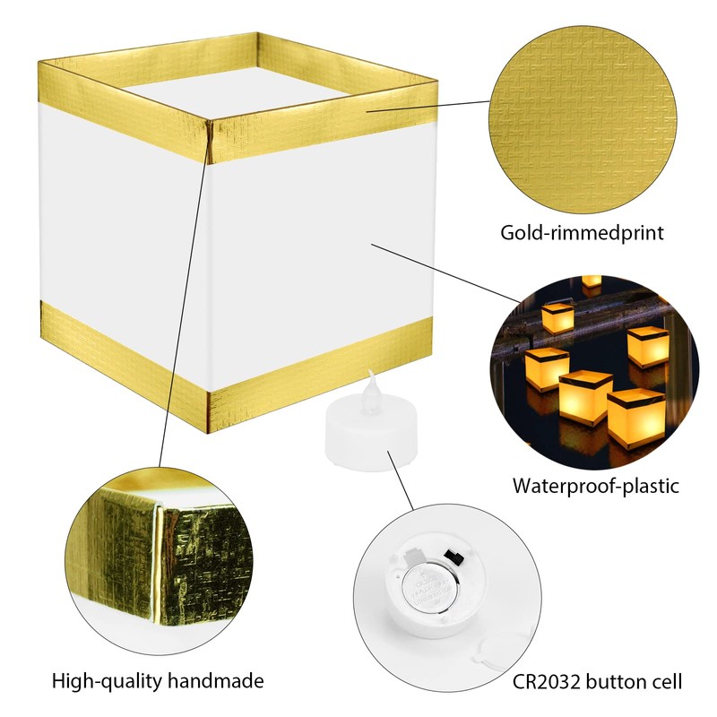 FuHigh 12Pack Reusable Floating Square Lanterns with LED Flameless Candles,