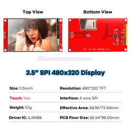 Hosyond 3.5 Inches TFT LCD Touch Screen Shield Display Module 480x320 SPI Serial ILI9488 with Touch Pen Compatible with Arduino R3/Mega2560 Development Board