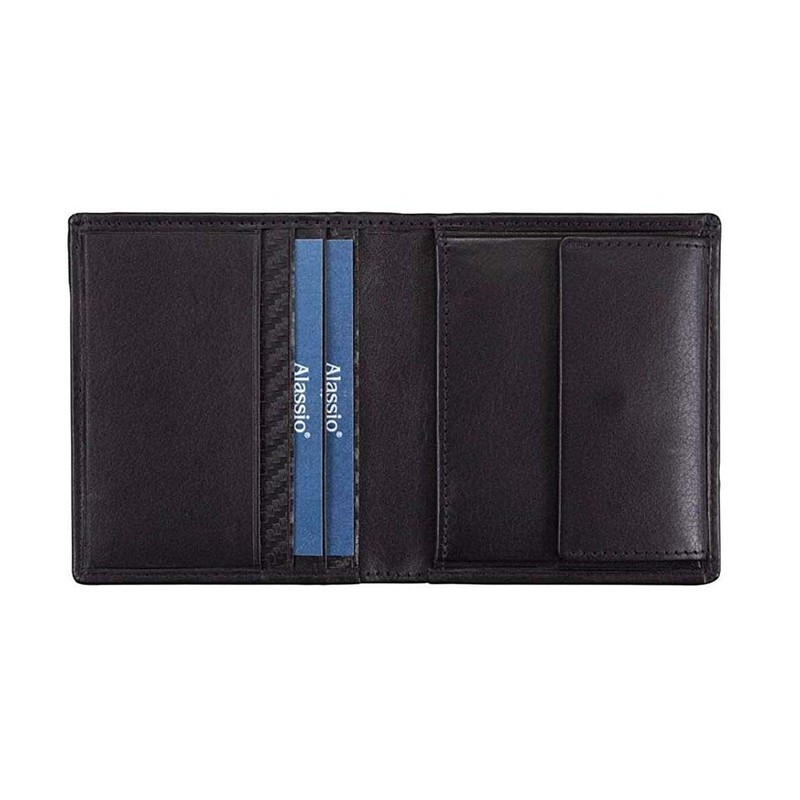 Alassio Mini Geldbörse im Hochformat, aus echtem Leder, mit Metallemblem,