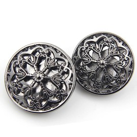 10PCS Clothes Button - Fashion Hollow Flower Metal Shank Round Shaped Metal Button Set Sewing Button (25mm Black)